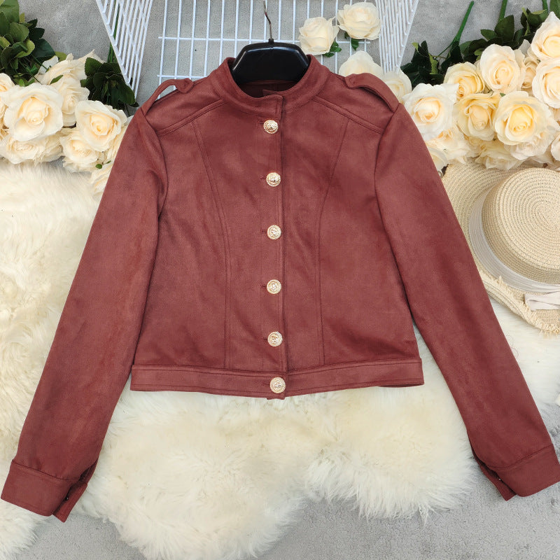 Women's Retro Short Suede Jacket Elegant Commute Style