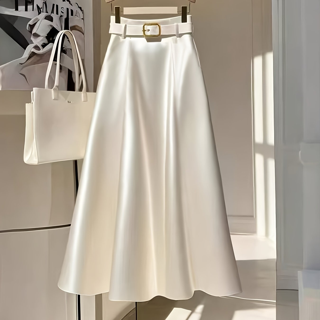 Elegant Solid Color Satin A-Line Skirt For Graceful Outfits-Theone Apparel