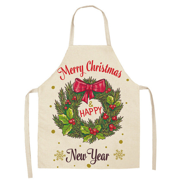 Merry Christmas Cotton-Linen Blend Self-Tie Adjustable Apron in Assorted Styles-Theone Apparel