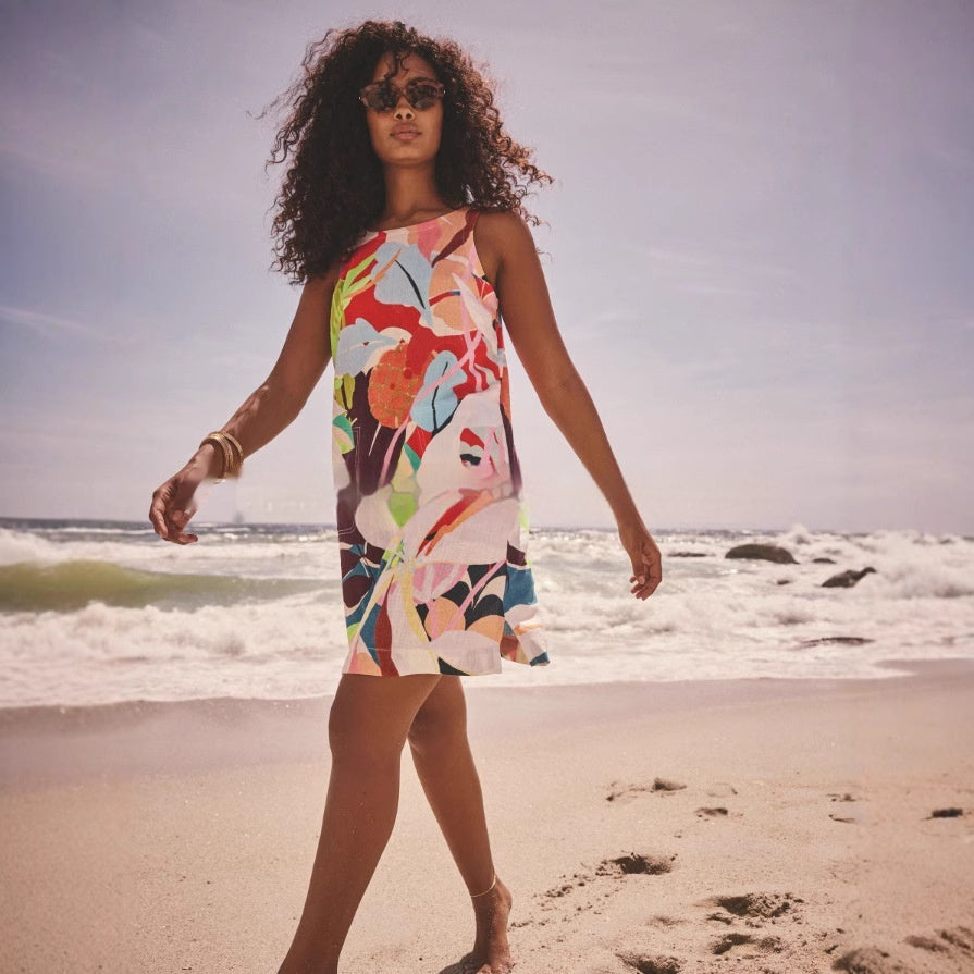 Plus-Size Printed Loose Dress with Breezy Comfort-Theone Apparel