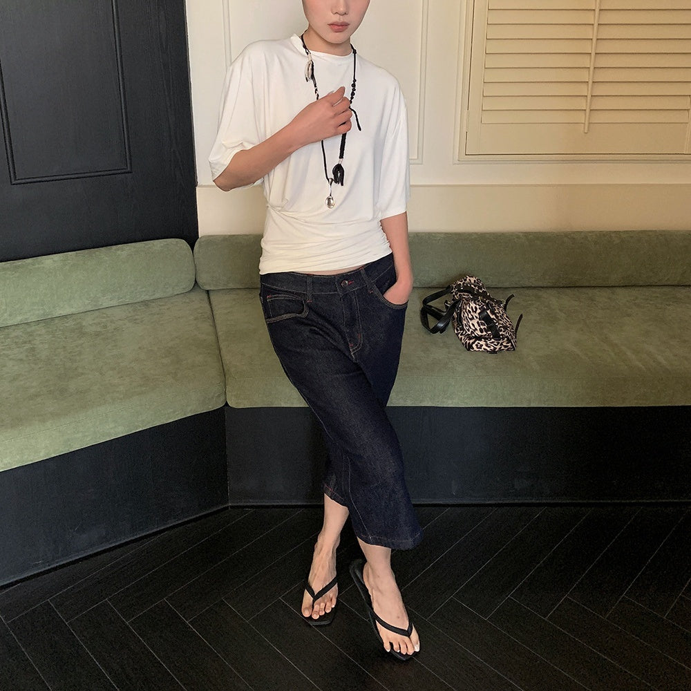 Red Stitch Straight-Leg Denim Pants for Spring Layering-Theone Apparel