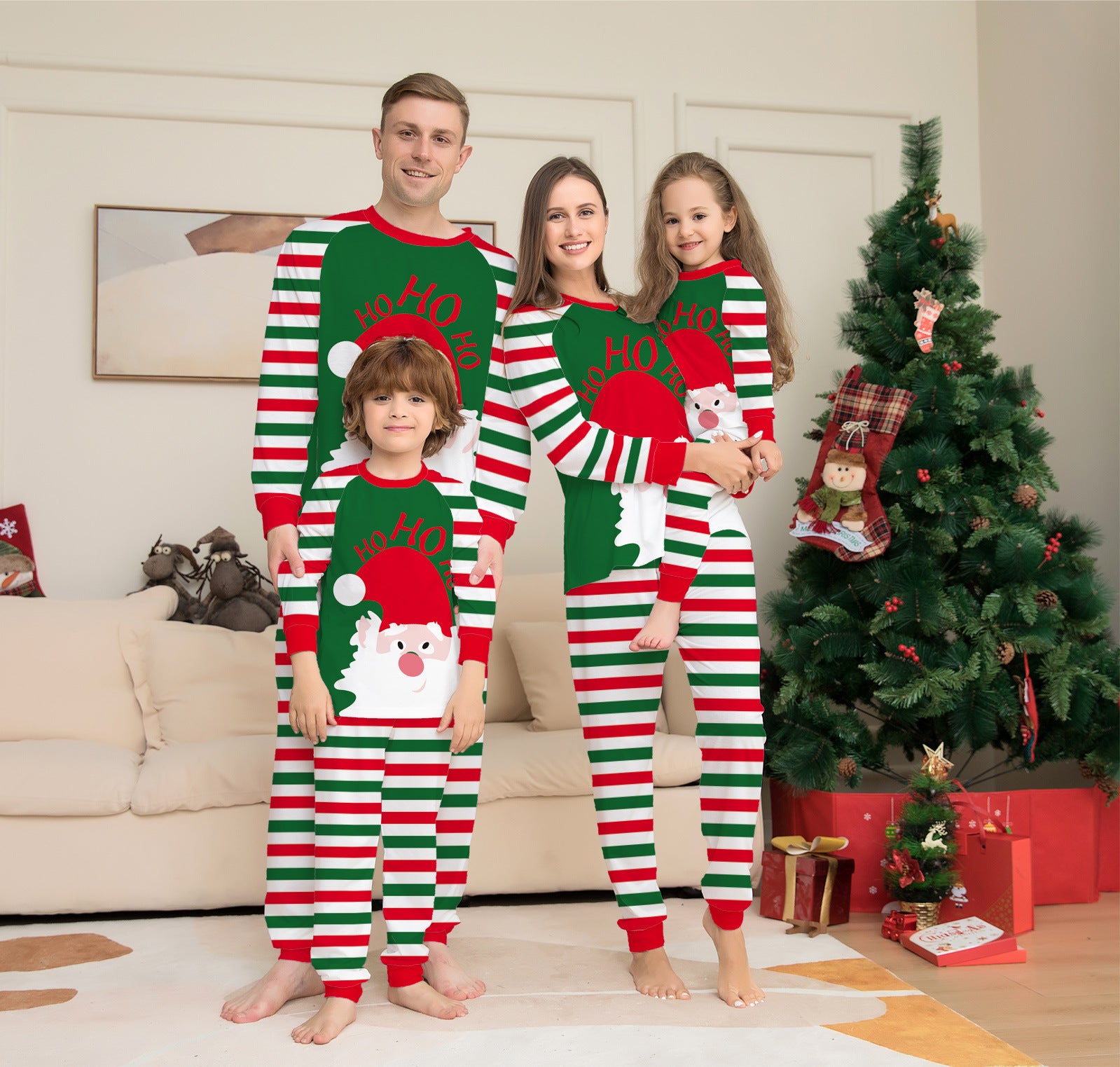 Red White and Green Striped Santa Claus Matching Family Christmas Set-Red/Green-Theone Apparel