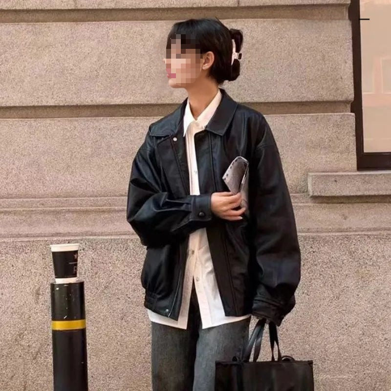 American Retro Loose Motorcycle Jacket For Women