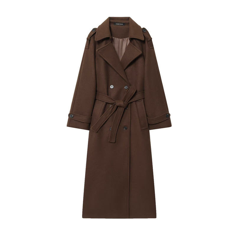 British Double-Breasted Long Wool Coat Women's Classic Overcoat