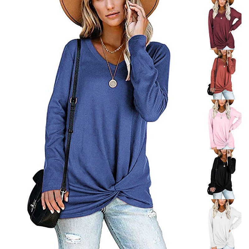 Bunched Long Sleeve Autumnal Solid Color Top - THEONE APPAREL