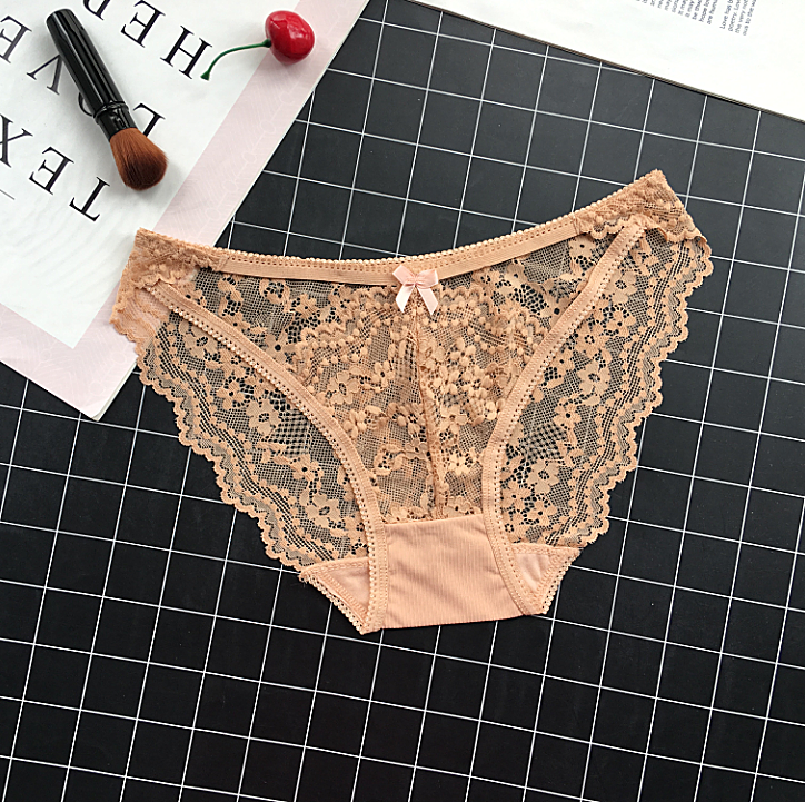See Through Lace Briefs Style Panties-Apricot-Theone Apparel