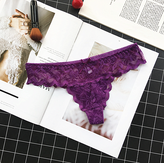 Solid Lace Thong with Transparent Design-Purple-Theone Apparel