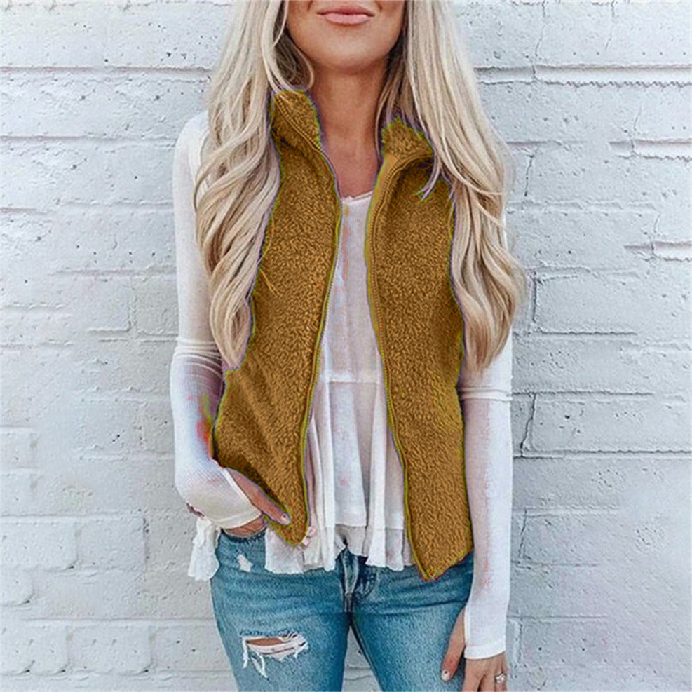Women's Pocket Zipper Top Plush Vest