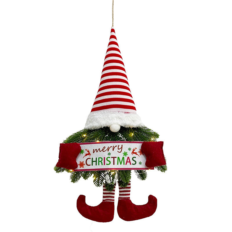 Whimsical Pine Gnome in Santa Hat Christmas Door Hanging Decoration