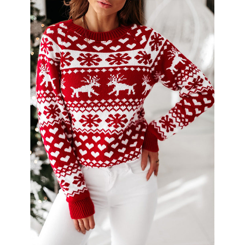 Soft and Warm Christmas Sweater with White and Red Patterning