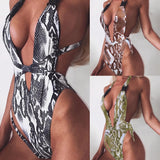 Women’s One Piece Brazilian Stlye Snakeskin Pattern Swimsuit