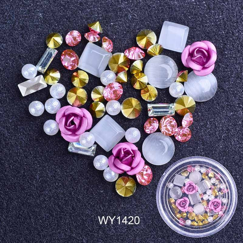 Women's Pink and White Ombre Nail Set with 3D Floral Adornments