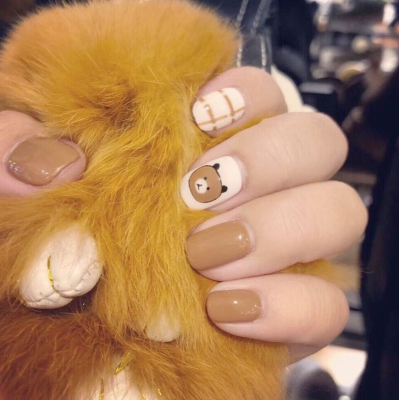 Women's Natural length False Nails with Bear Accents