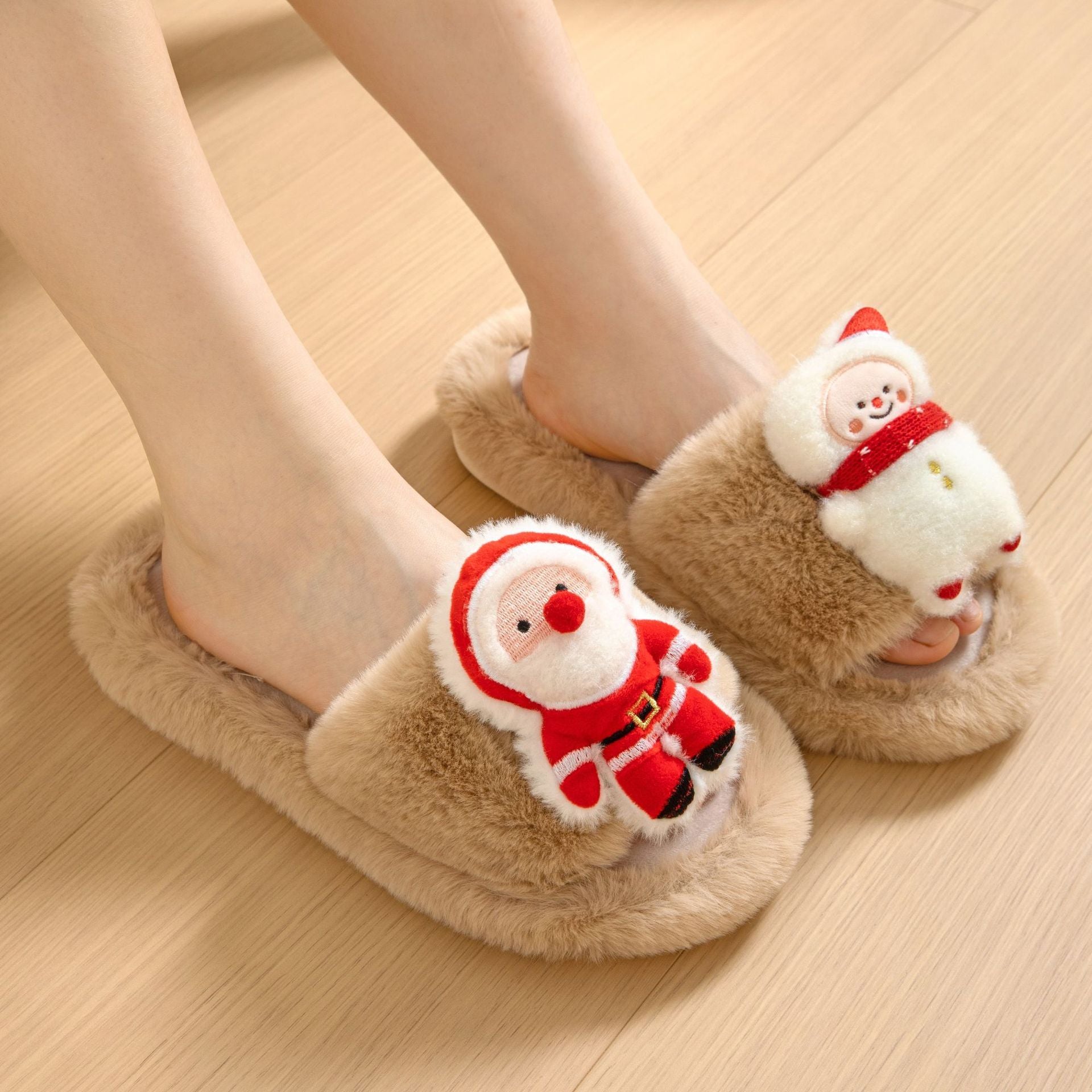 Soft Fleece Lined 3D Santa House Slippers with Open Toe