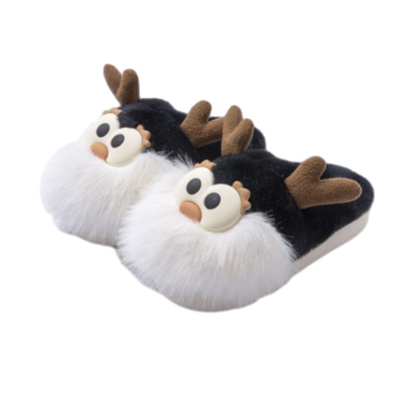 Whimsical Reindeer Santa Claus themed Green and White Slippers