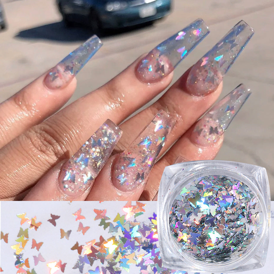 Butterfly Sticker Square Blunt False Nails Set