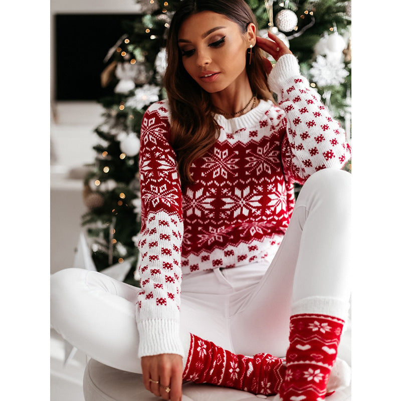 Soft and Warm Christmas Sweater with White and Red Patterning