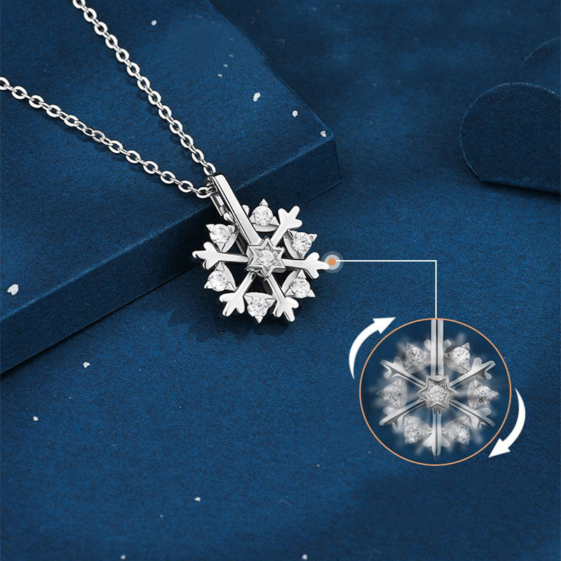 925 SIlver Glamorous Rhinestone Spinning Snowflake Women's Chain Pendant Necklace in Assorted Finishes