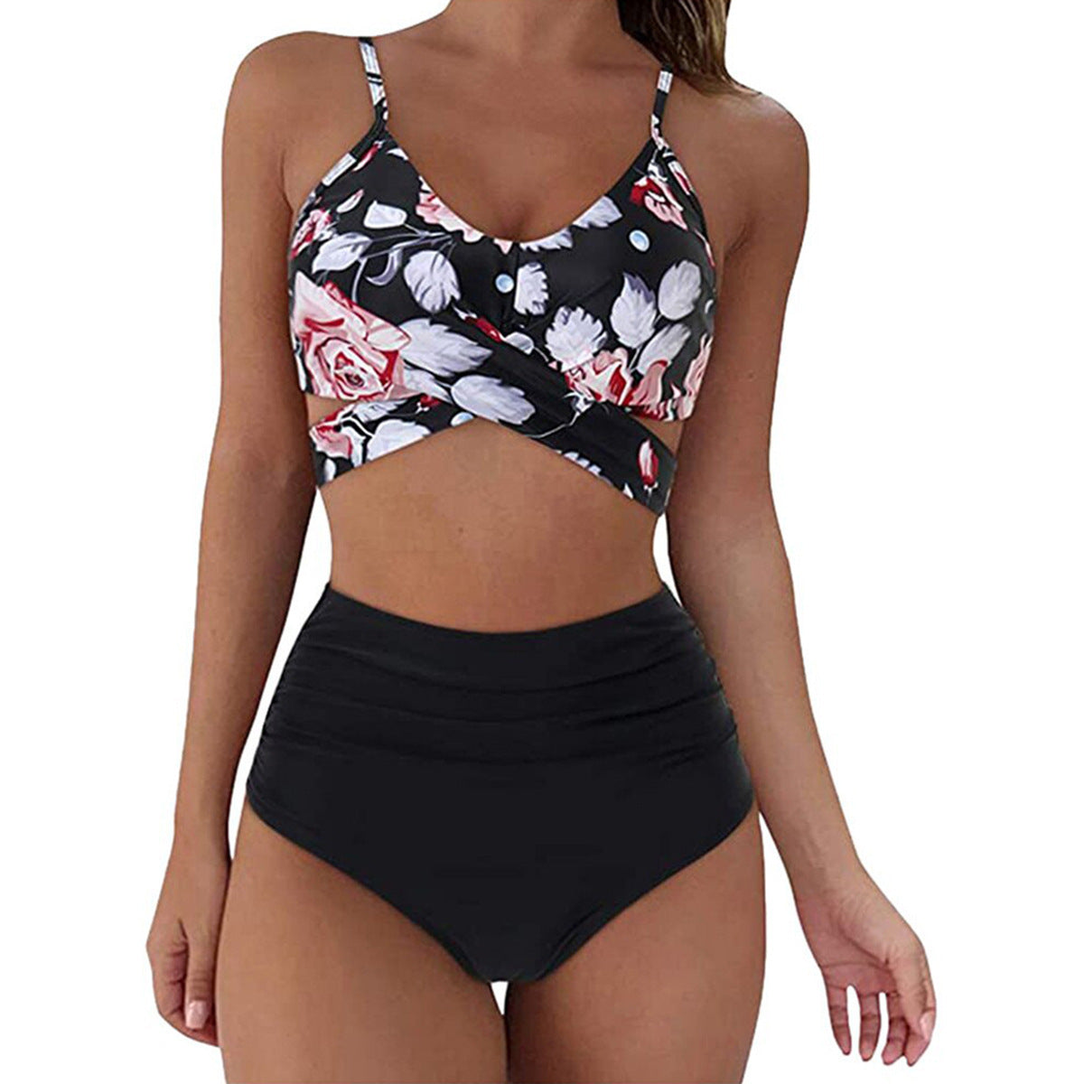 Women's Two Piece Bikini With High Waist Animal Print Bottoms