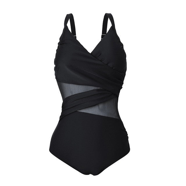 Women's One Piece Swimsuit with Sheer Midriff