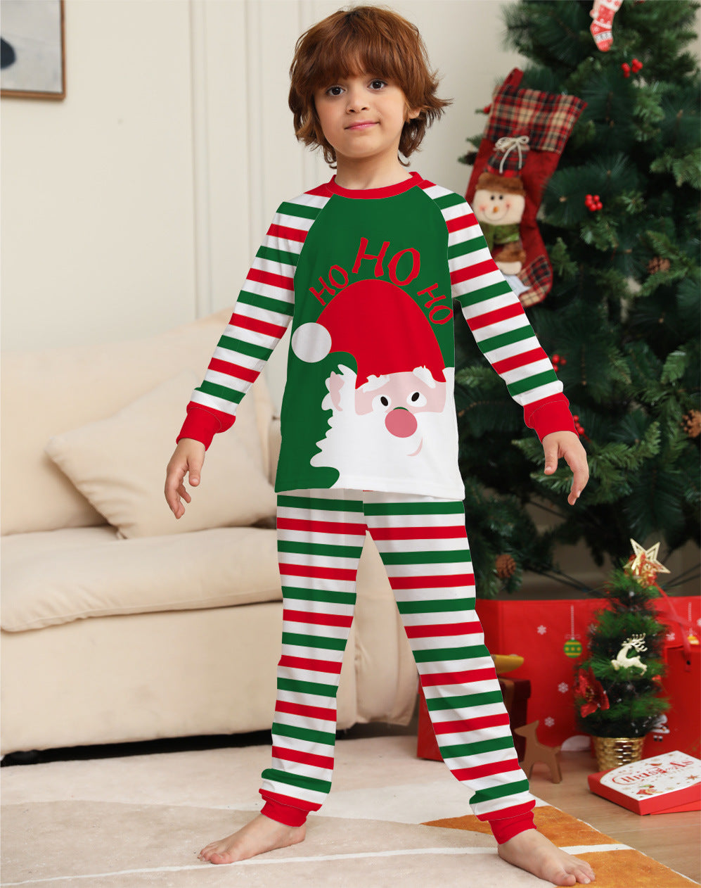 Red White and Green Striped Santa Claus Matching Family Christmas Set