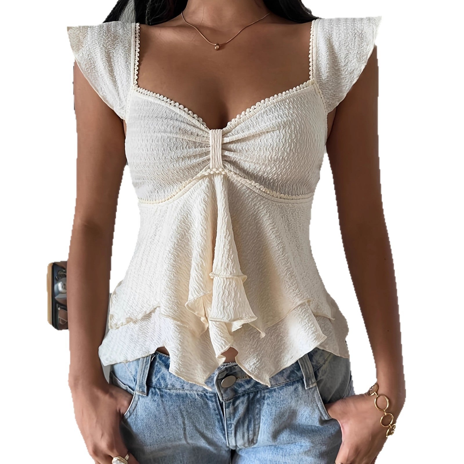 V-neck Ruffled Women's Elegant Asymmetrical Top