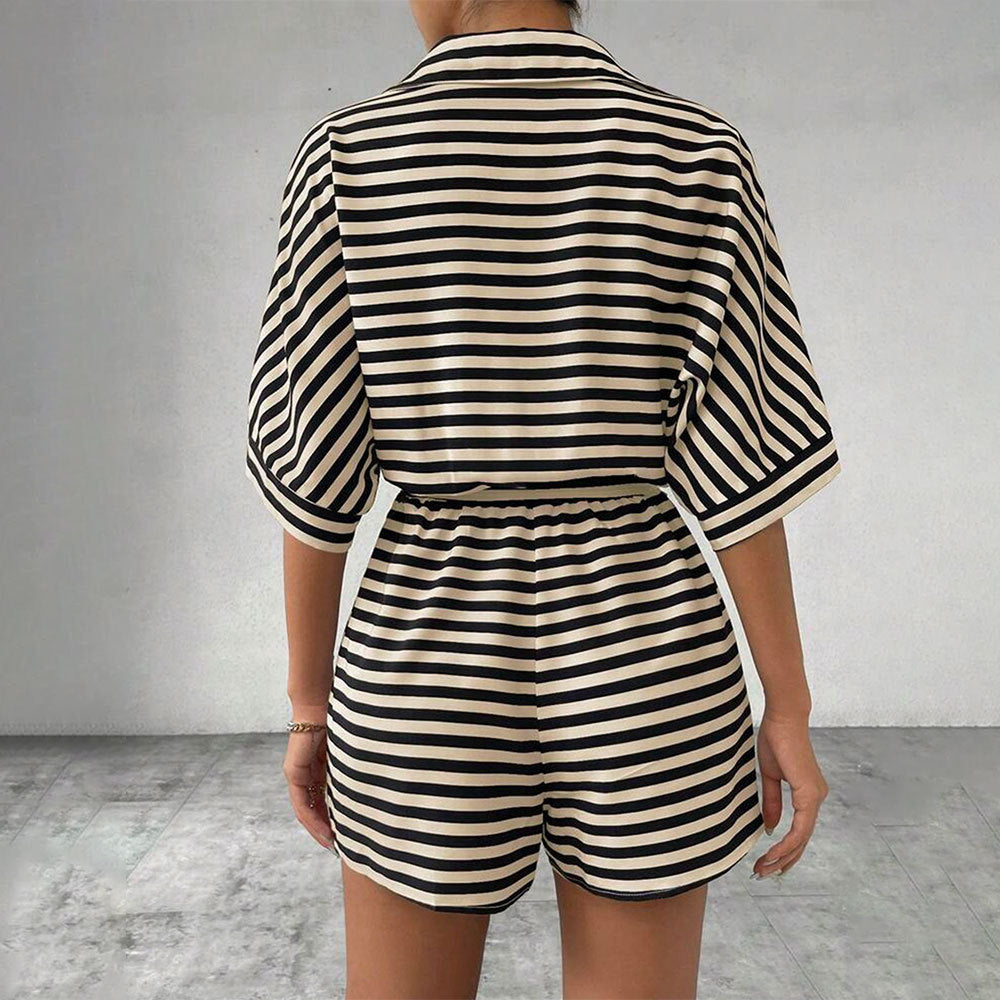 Women's Summer Loose Slimming Versatile Casual Striped Jumpsuit