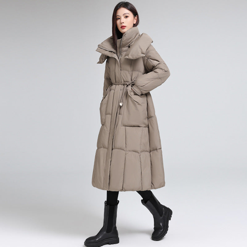 Knee-length Warm Cotton Coat Loose Thicken Waist-cinching Padded Jacket
