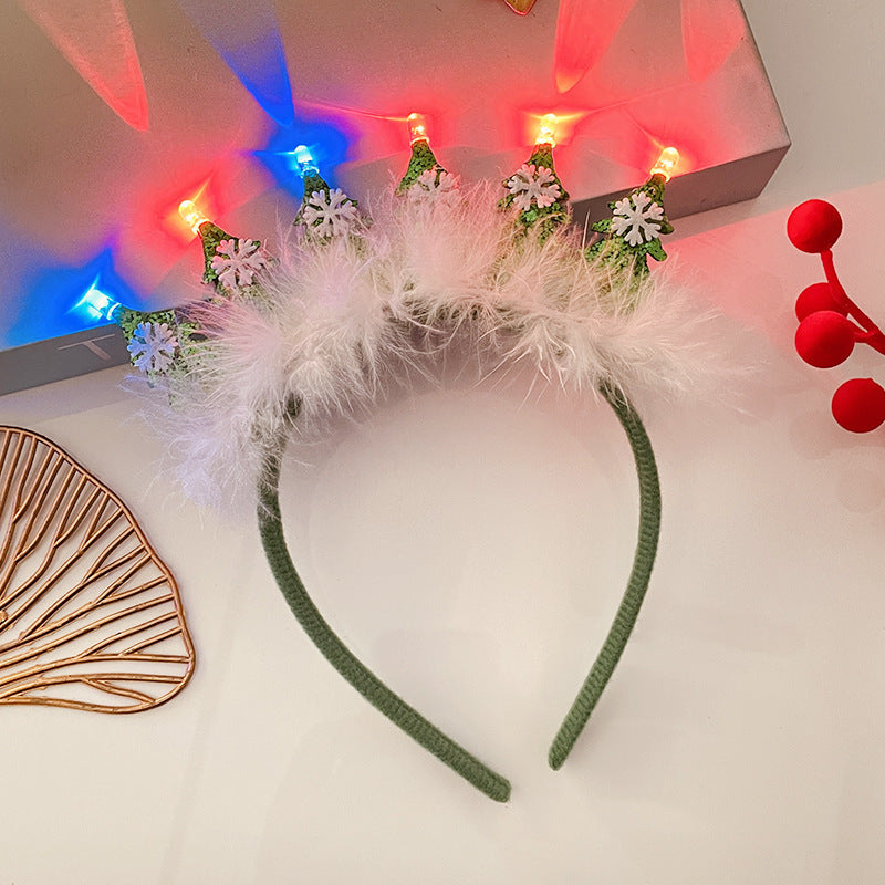 Christmas Tree Headband Hat with LED String Lights