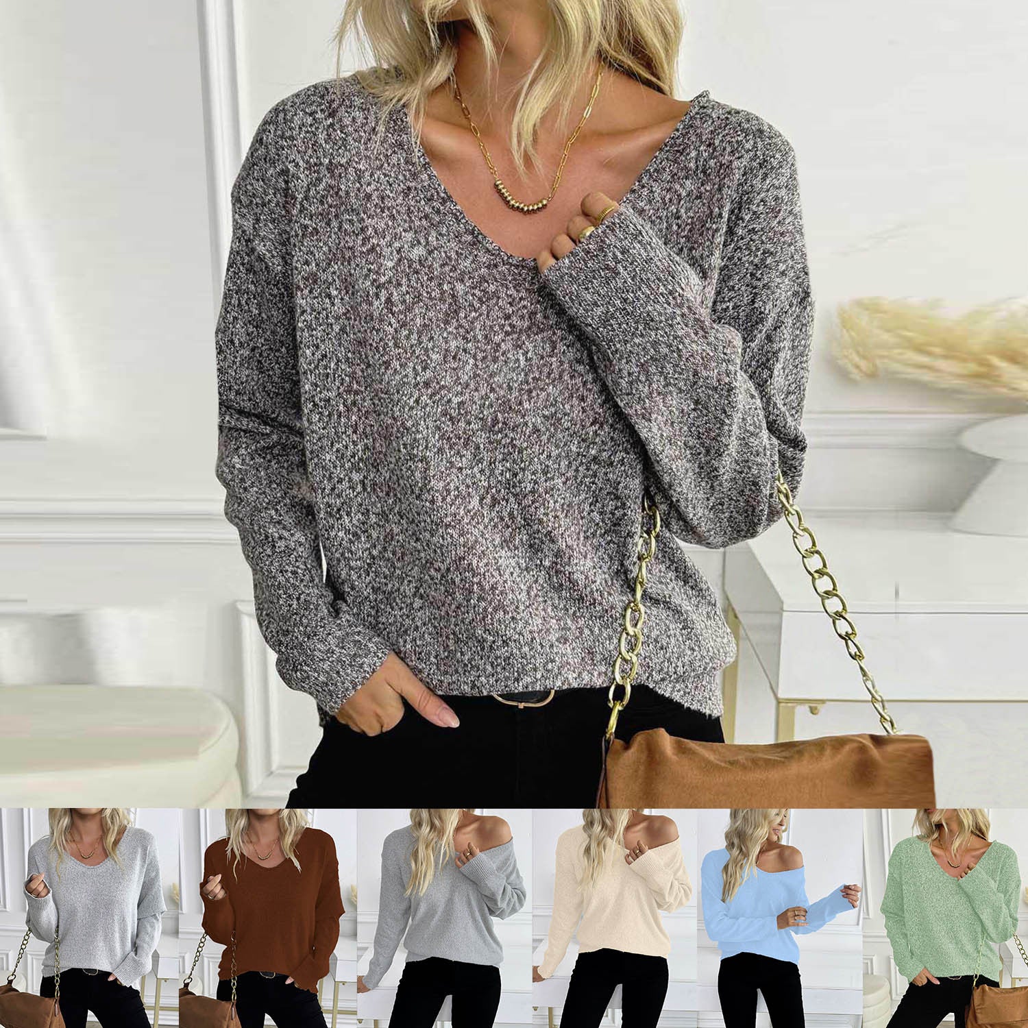 Multi-Color Patterned Pullover Knit Sweater For Women