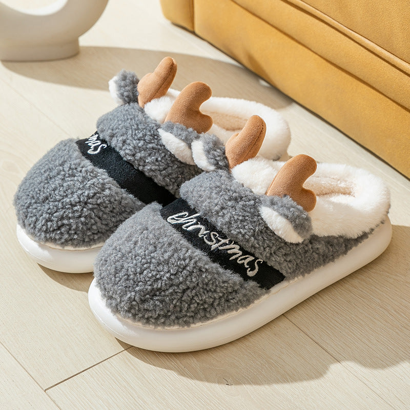 Cute and Whimsical 3D Reindeer Fleece Slippers with Traction