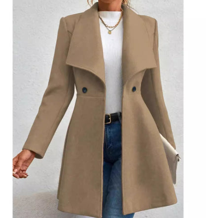 Slim-fit Long Fashion Lapel Women's Wool Coat