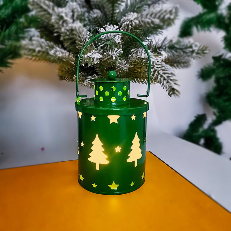 Nordic Style Metallic Can Christmas Themed Lantern Lights with LED Bulbs