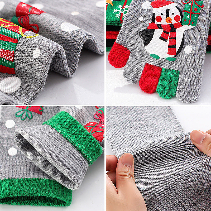 Lightweight Soft Crew Socks with Five Toes in Christmas Patterns