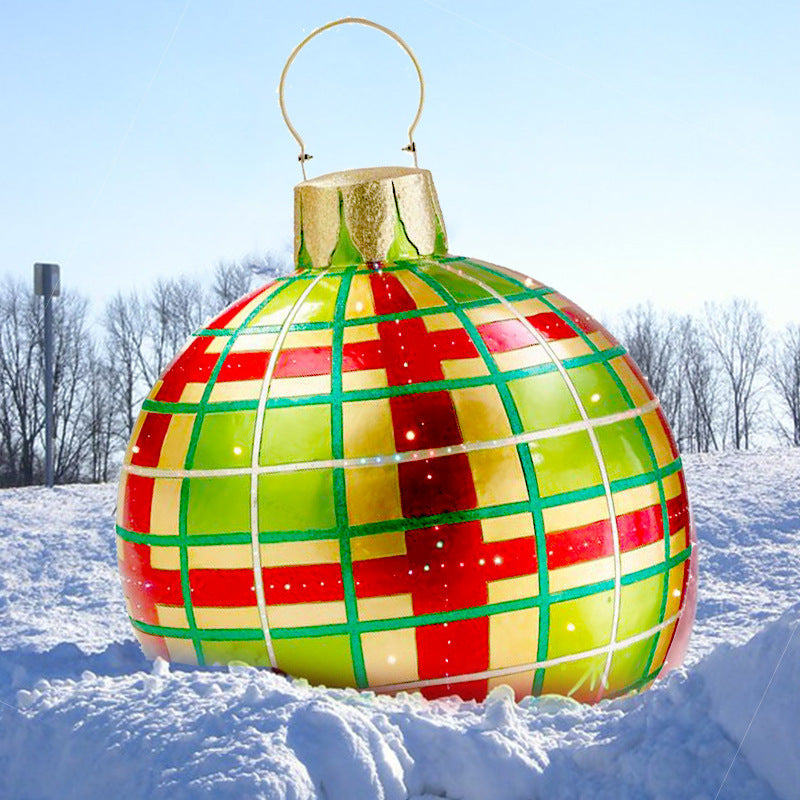60 Centimeter Hanging Oversized PVC Christmas Ornaments for Exterior Decor-Green grids-Theone Apparel