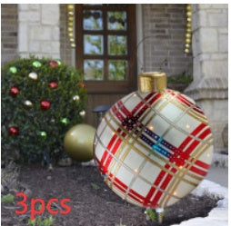 60 Centimeter Hanging Oversized PVC Christmas Ornaments for Exterior Decor-Red grids2-Theone Apparel