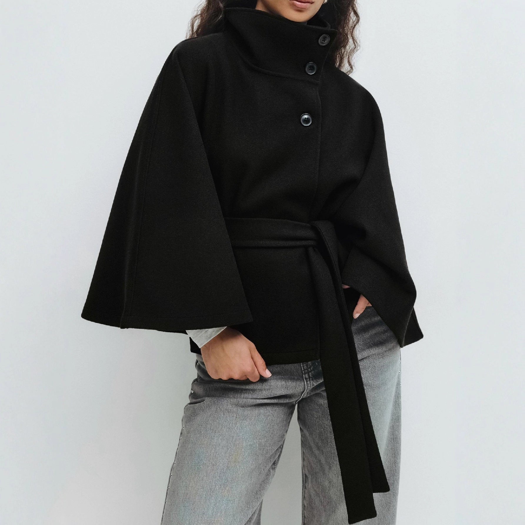 Women's Solid Color Stand-collar Trench Coat