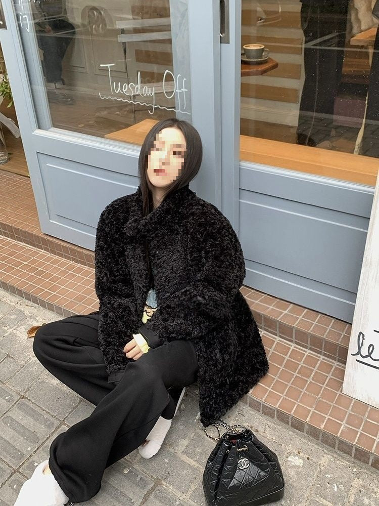 Women's Mid-length Stand Collar Loose Thick Fleece Coat