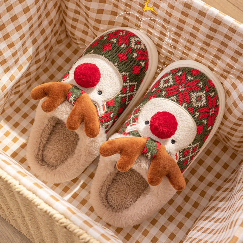 Durable and Soft 3D Reindeer House Shoes with Traction Soles