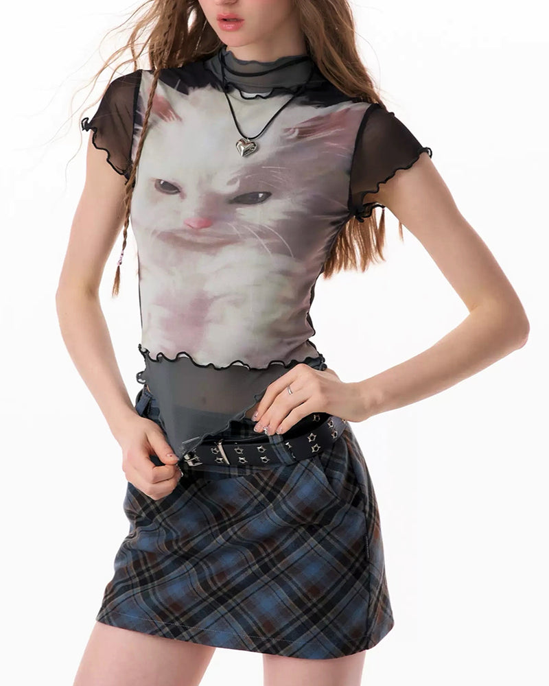 Black Mesh Short-sleeve T-shirt For Women Summer Half-sleeve