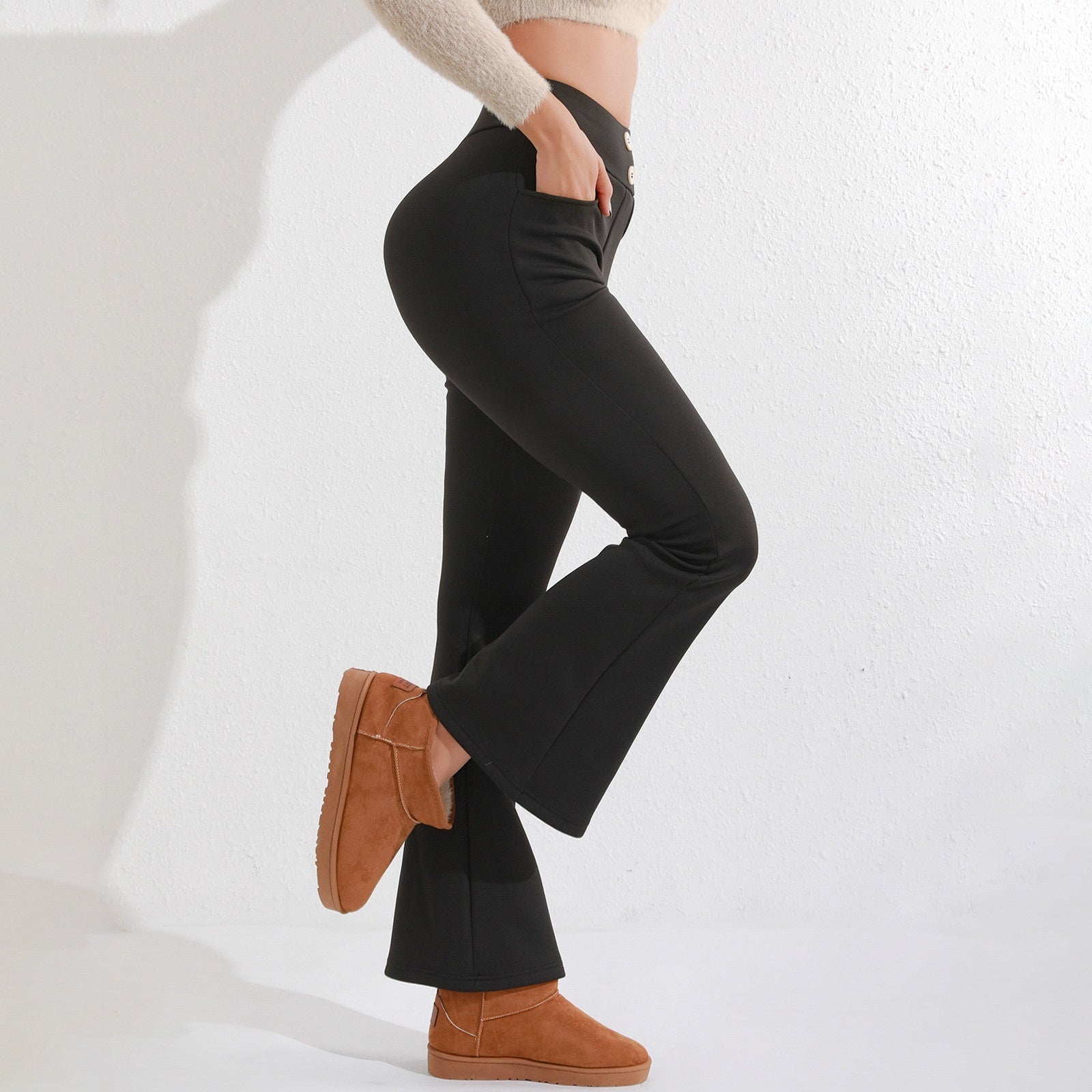 Brushed Casual High Waist Flattering Hip-lifting Button Commuting Pants