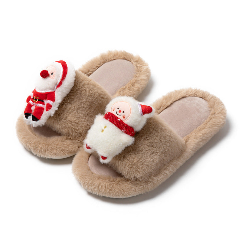 Soft Fleece Lined 3D Santa House Slippers with Open Toe