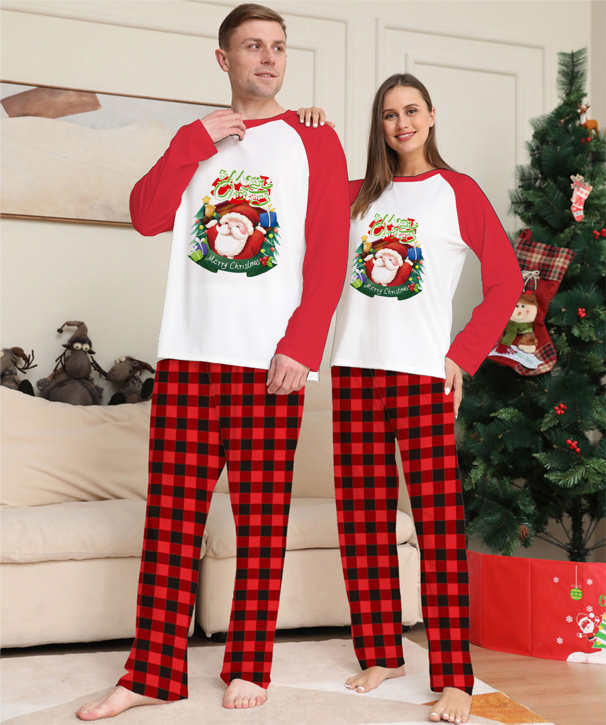 Matching Family Red and White Reindeer Christmas Pajama Set