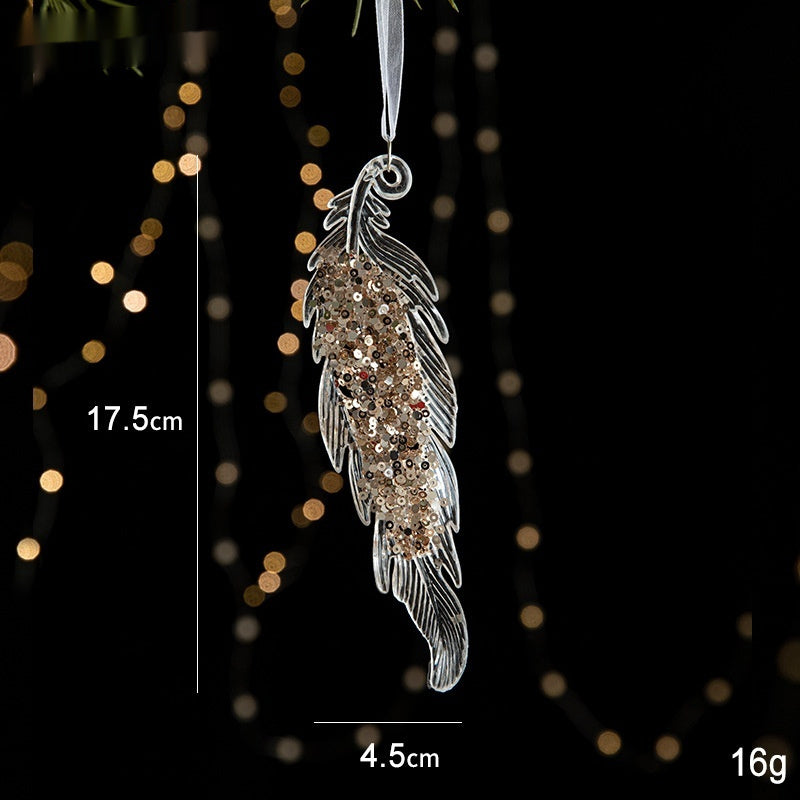 Elegant Sequined Clear Acrylic Hanging Ornament Decorations with Ribbon