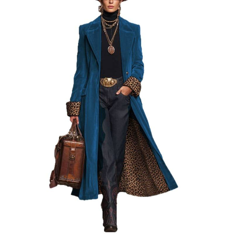 Patchwork Gold Velvet Long Coat With Lace Contrast Panels