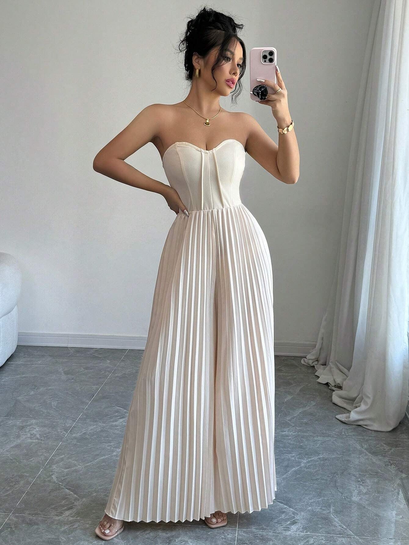 Women's Solid-color Tube Top With Waist-cinching Design