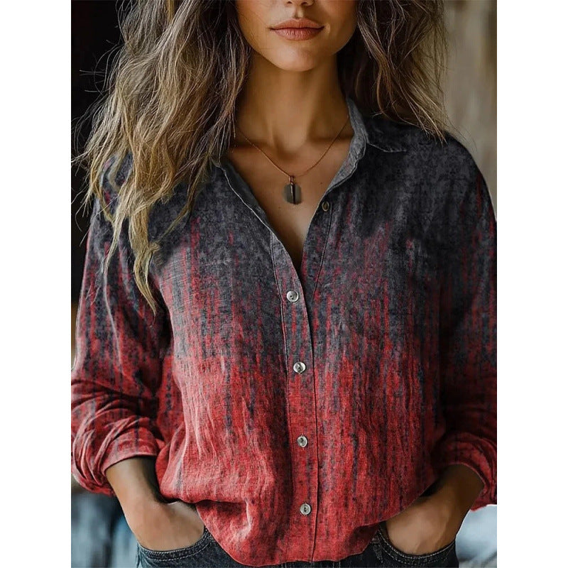Retro Print Long Sleeve Casual Shirt
