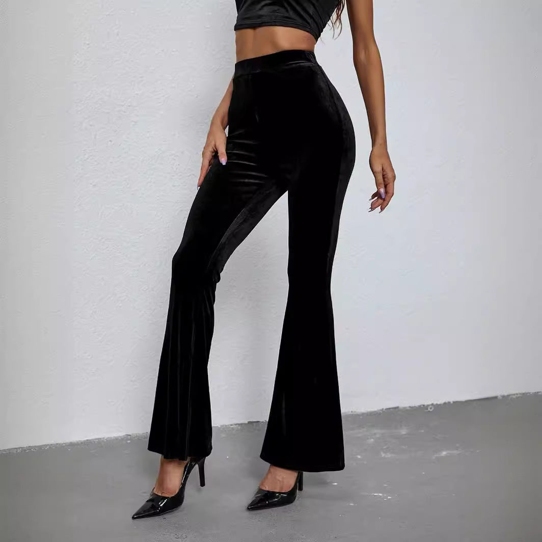 High-Waist Velvet Slim Fit Flared Pants For Elegant Outfits