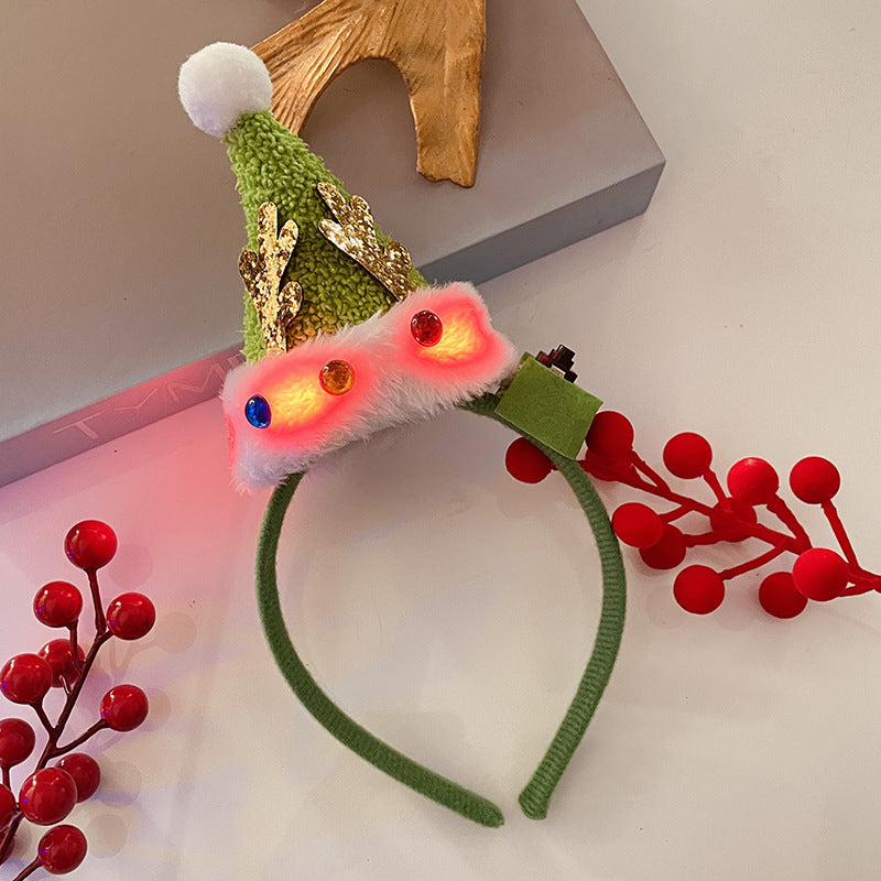 Christmas Tree Headband Hat with LED String Lights