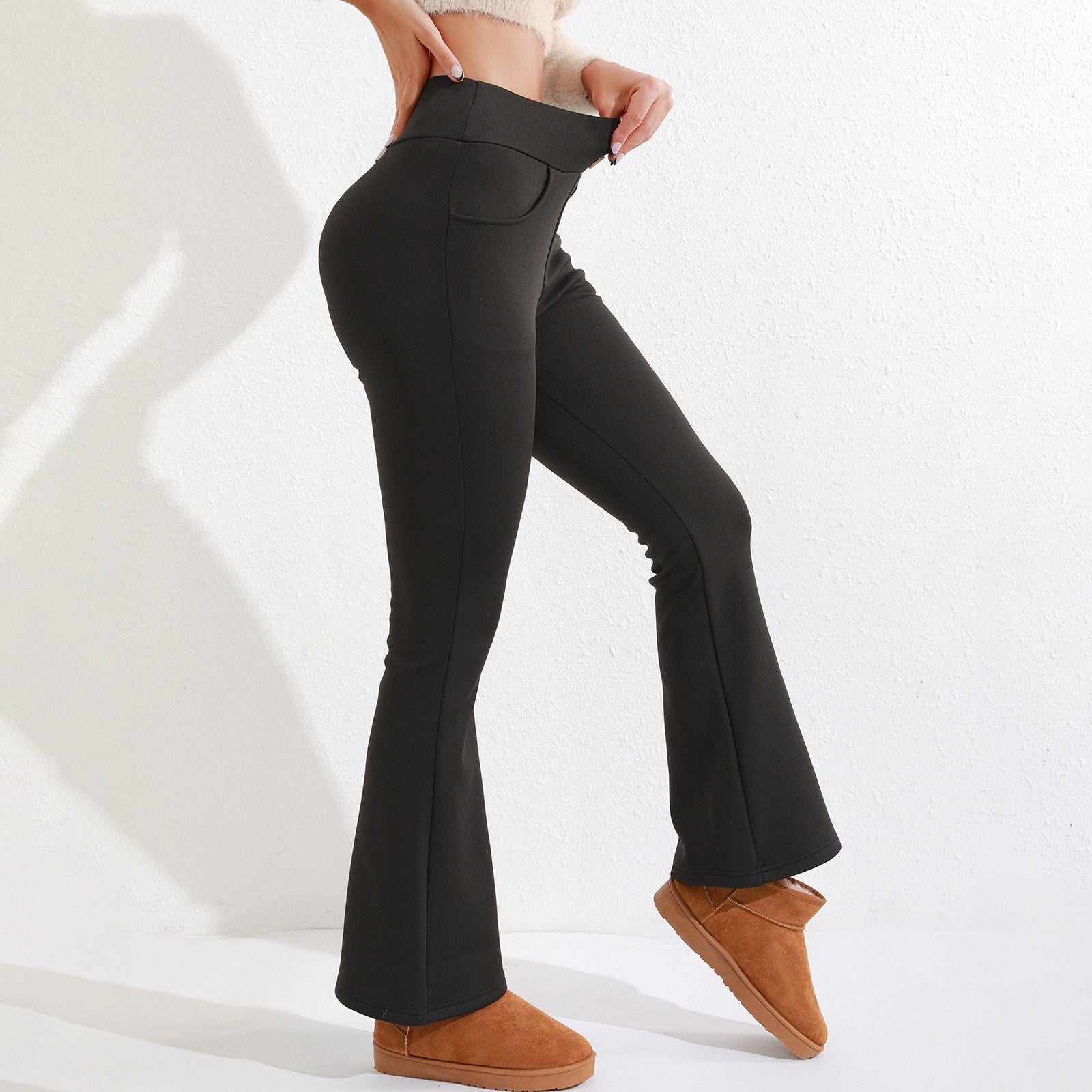 Brushed Casual High Waist Flattering Hip-lifting Button Commuting Pants